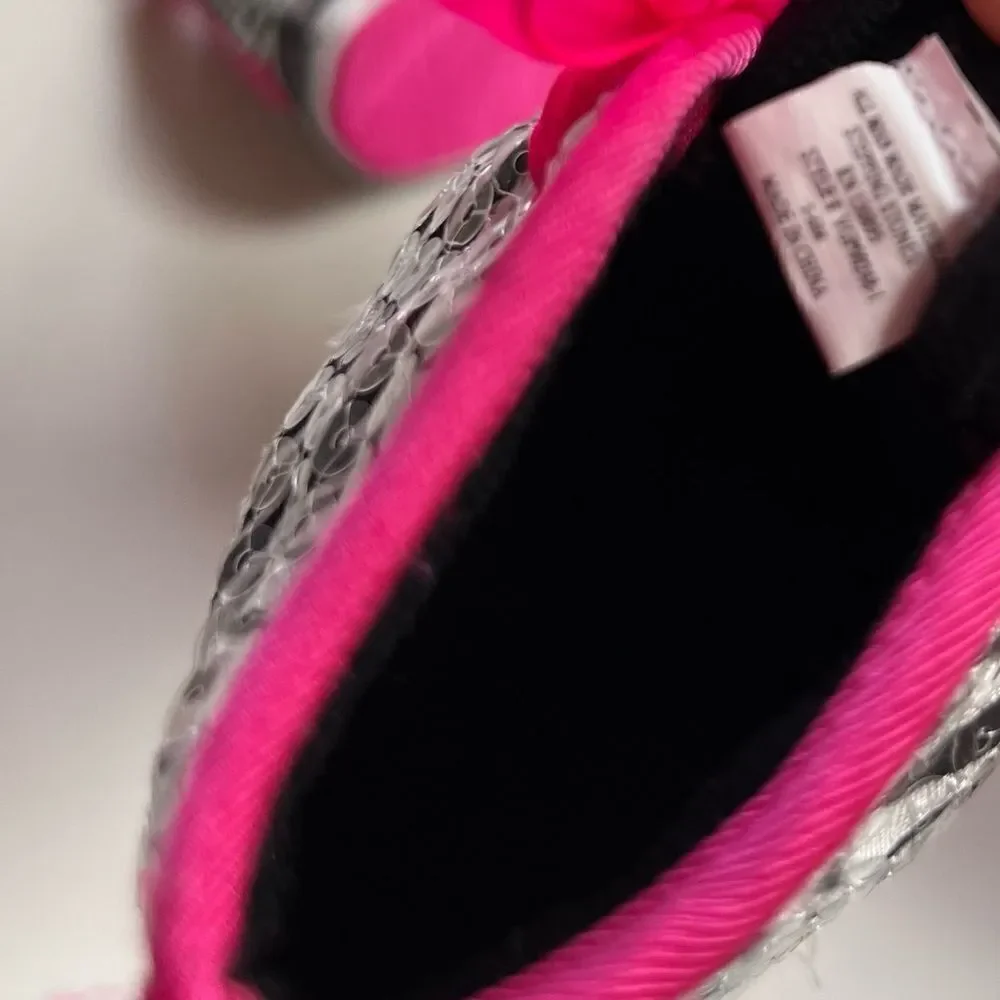 Funky Neon Pink Sequin Zebra Ribbon Tie Baby Shoes